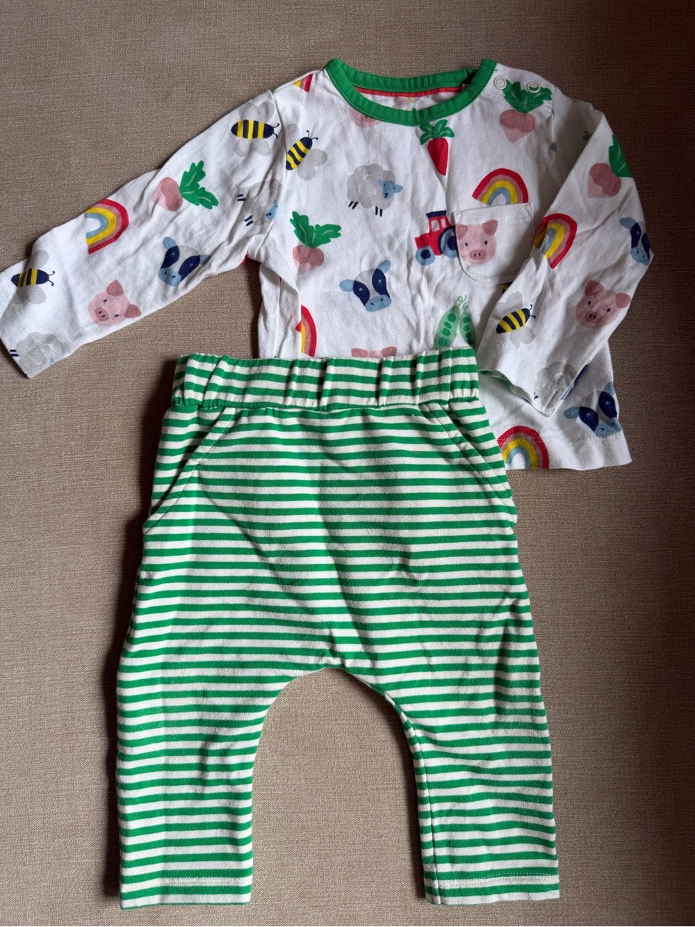 Mini Boden Green and White Striped Kids Leggings Set